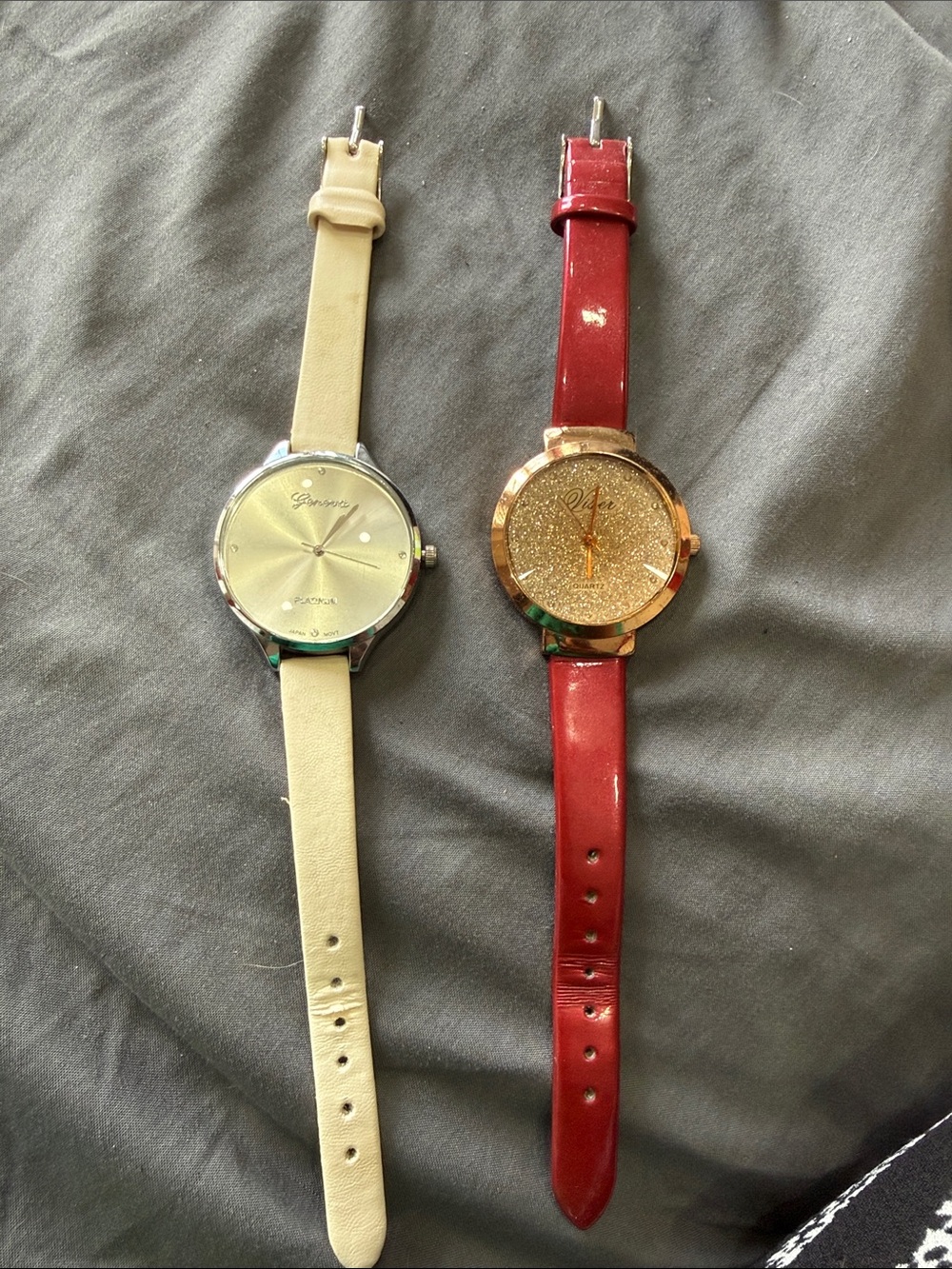 Pair of Women's Fashion Watches - Cream & Red Straps